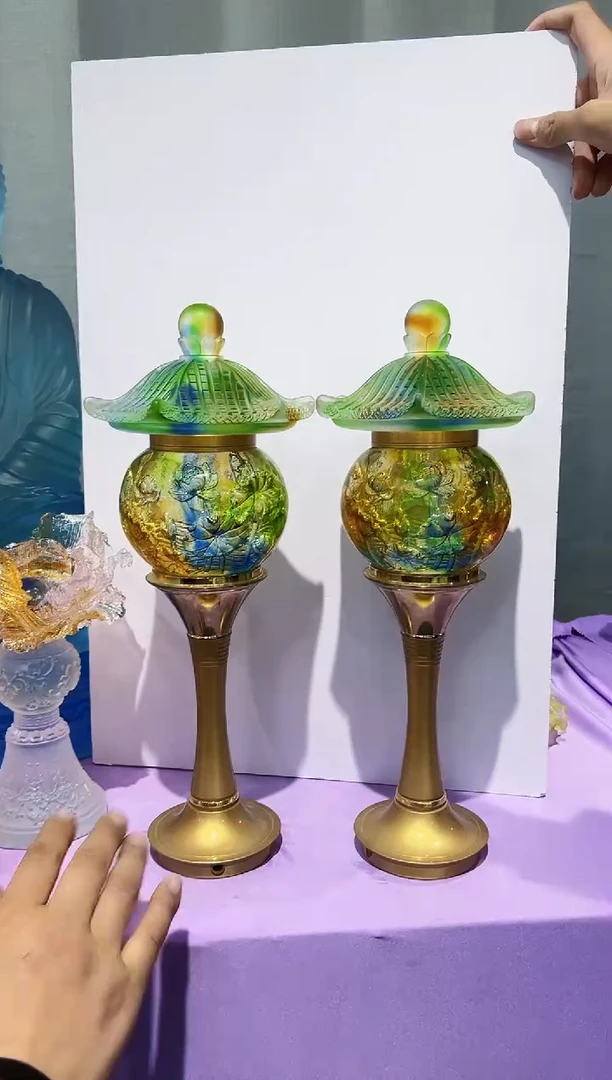 【闪购商品】泥塑古法琉璃 一对灯摆件