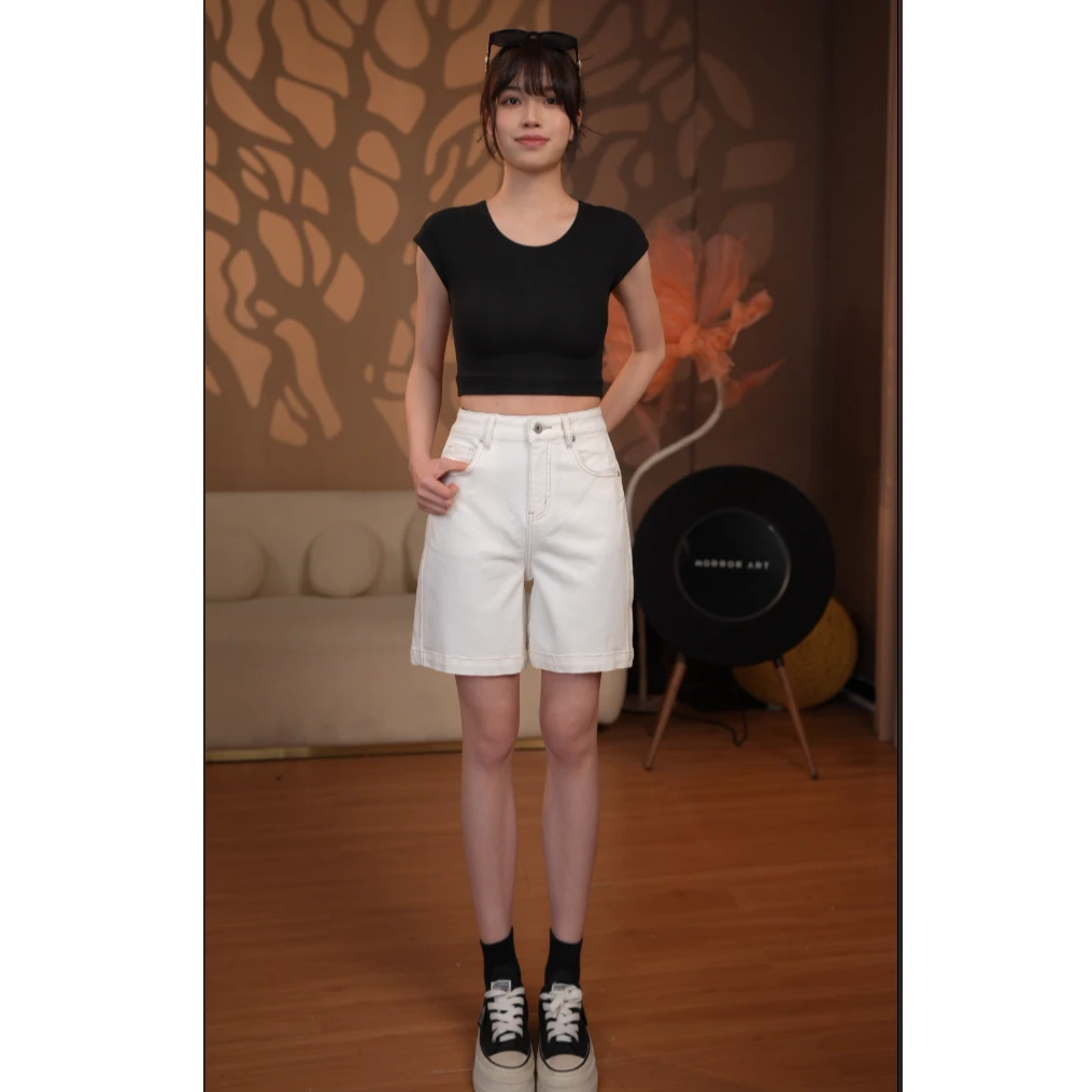 白色牛仔短裤夏季薄款直筒裤2025高腰弹力裤小众显瘦宽松阔腿