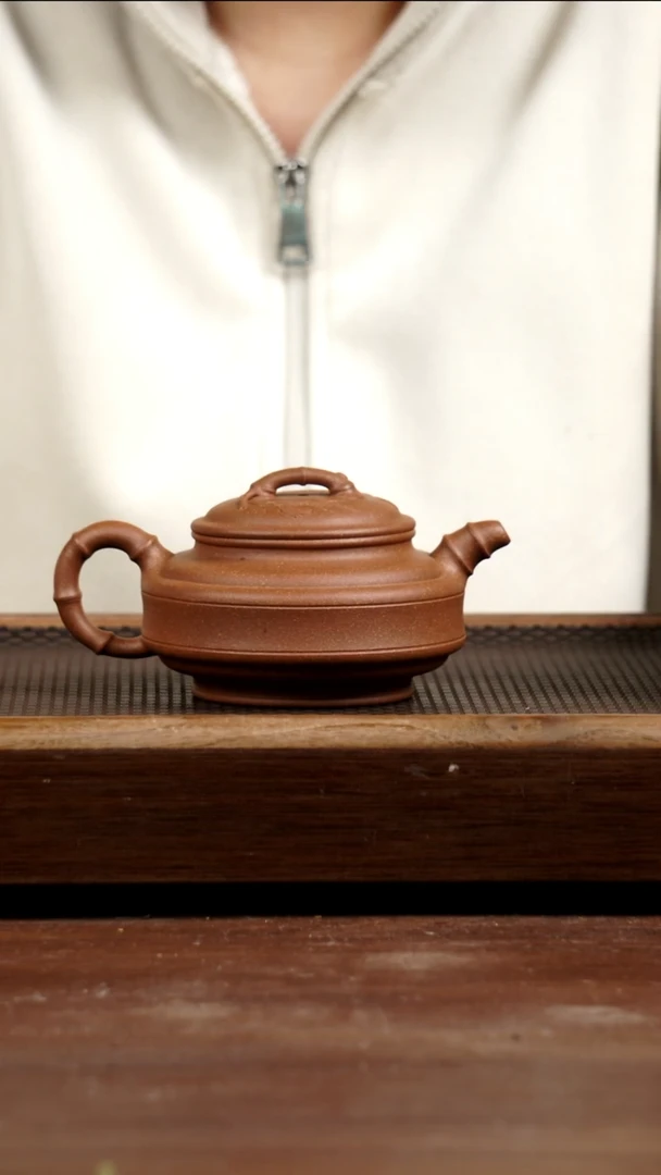 茶壶紫砂桃花泥双线竹鼓275CC