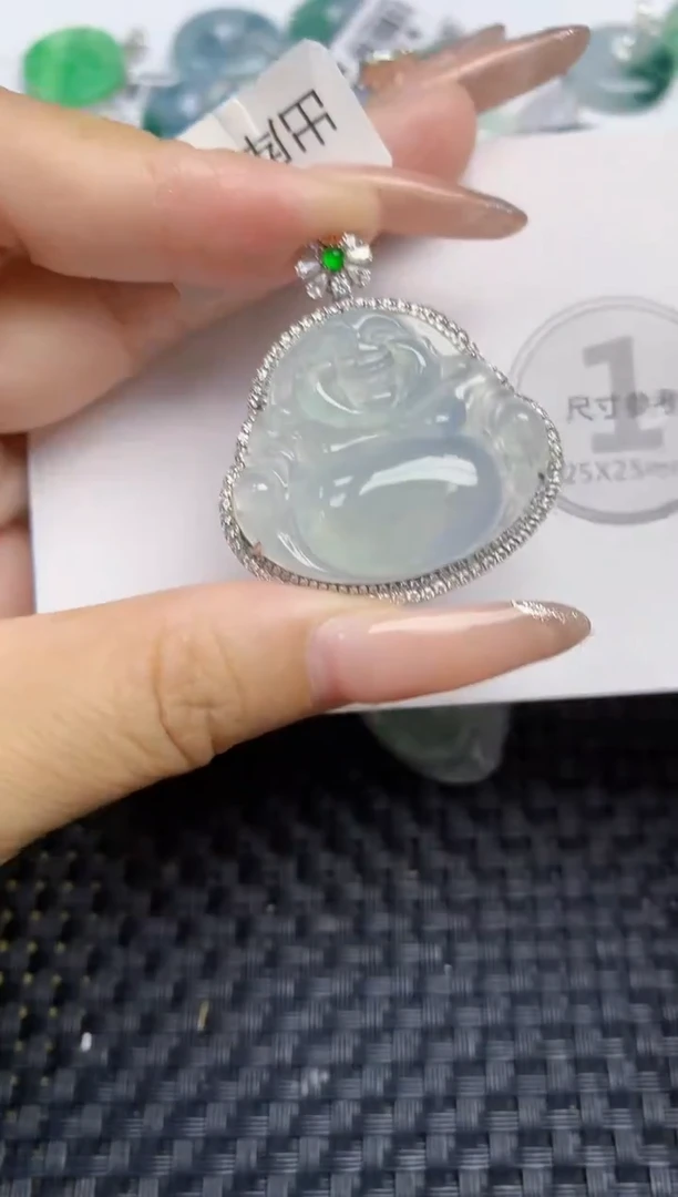 颈饰18K金镶嵌翡翠天然缅甸A货翡翠百元以上9元证书费自理