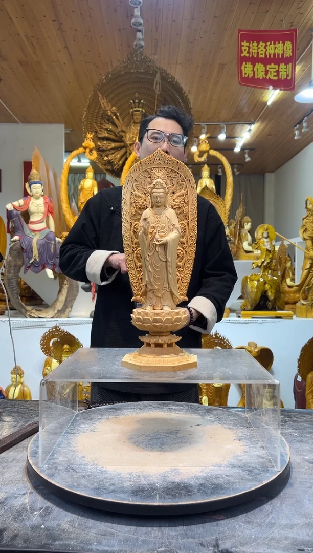 桧木站姿净瓶观音43cm