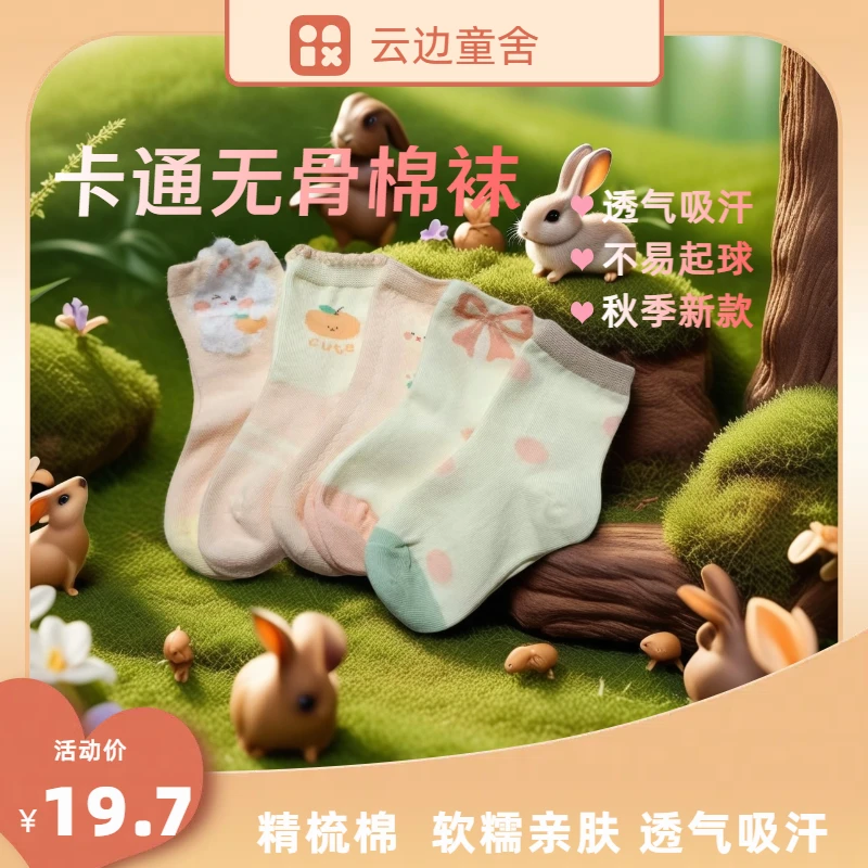 云边童舍卡通橘子兔女袜子运动袜女袜日系夏季秋冬季中筒薄款透气