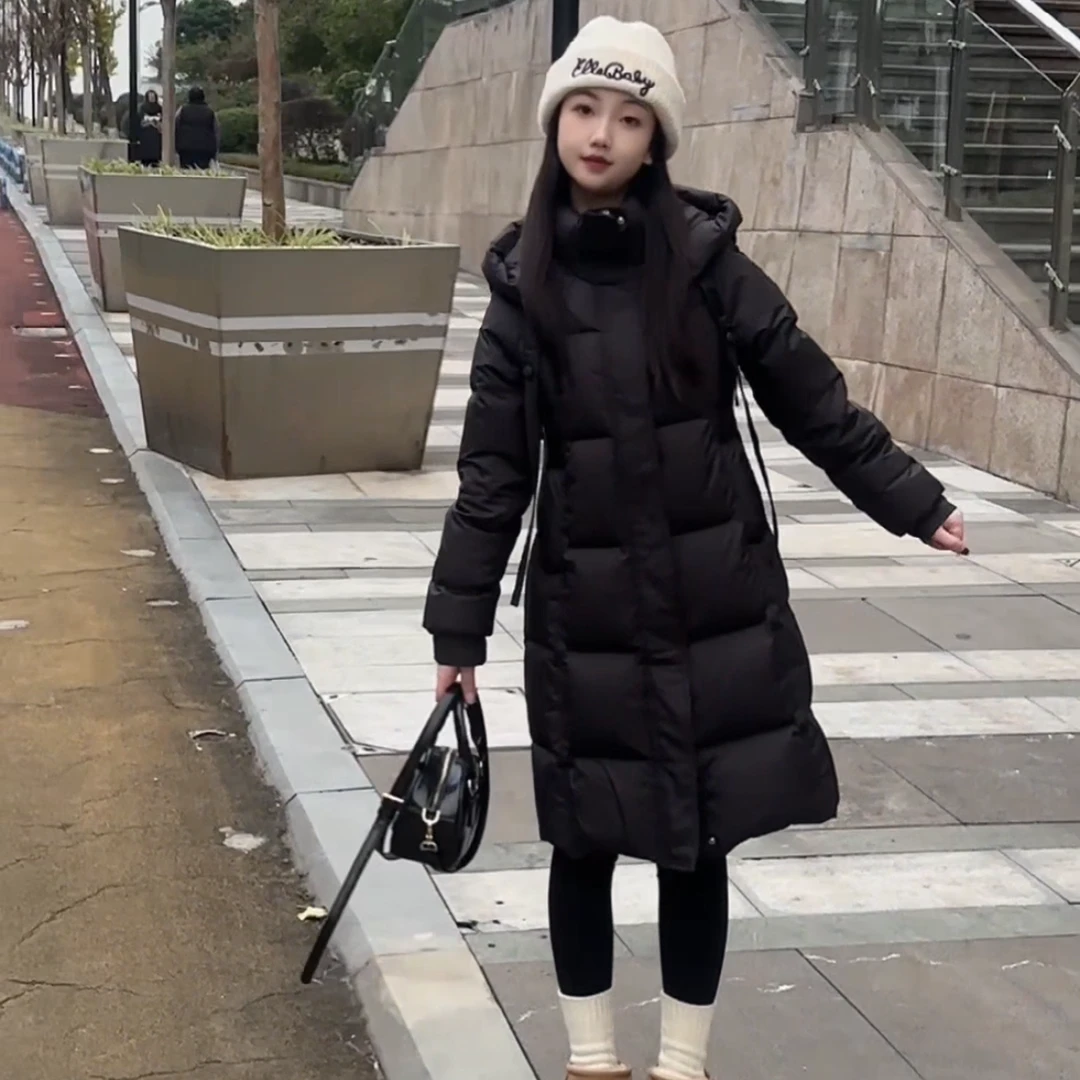 【慕尼黑】琳琳小个子2024新款飘带百搭简约长款90白鸭绒加厚外套