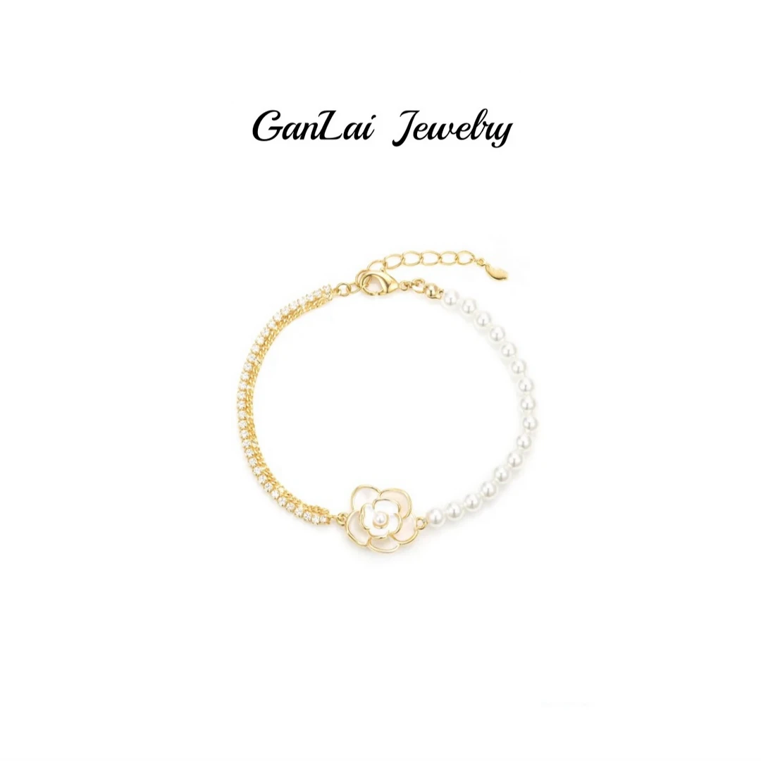 铜合金仿珍珠手链 【法式山茶】设计师山茶花手链 H213