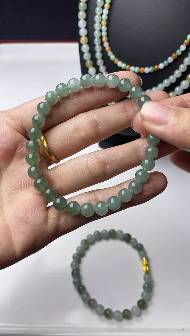 未镶嵌定制翡翠冰种绿底手串卡6.4