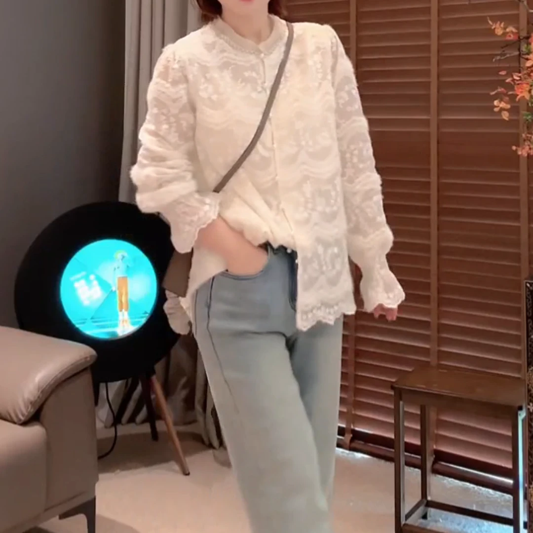 2025新款蕾丝拼接气质显瘦百搭长袖上衣LK2500577