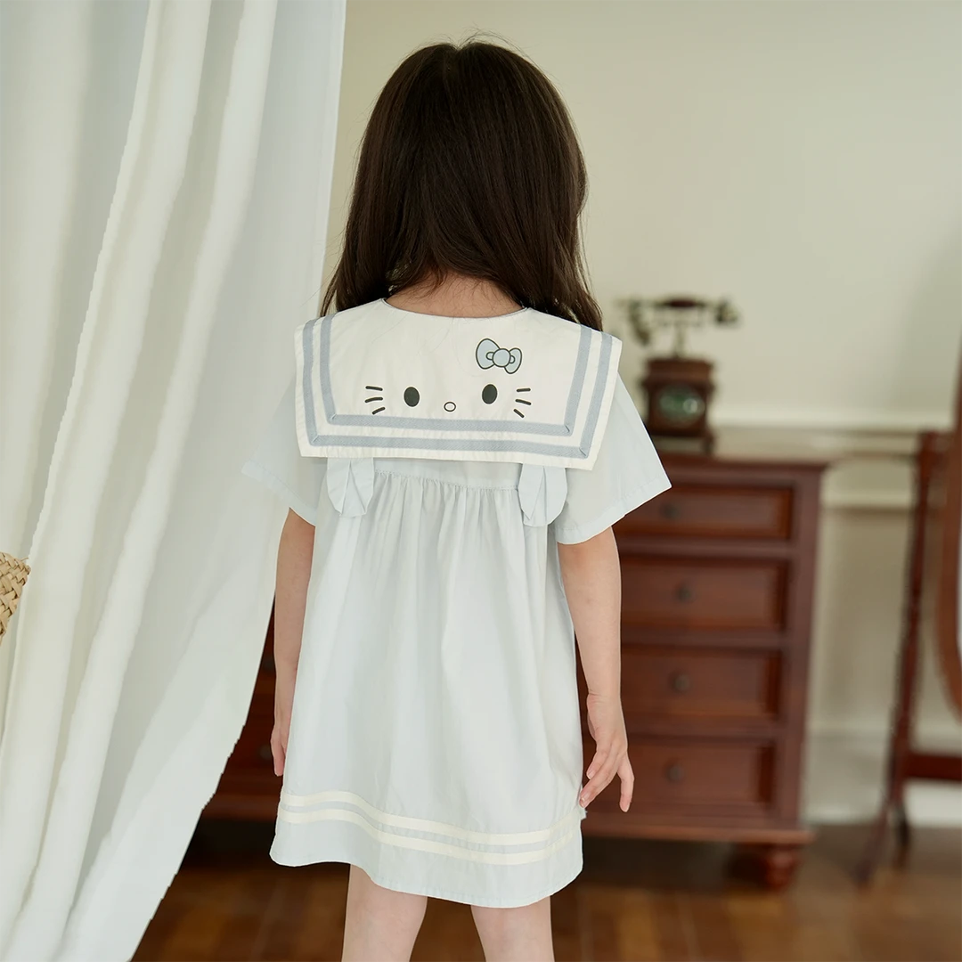 现货【猫咪裙】女童纯棉3742女宝连衣裙甜美学院风夏季裙子短袖裙