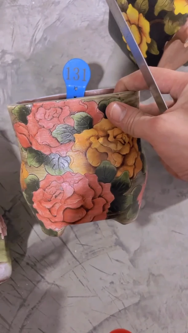 摆件131陶花岛花盆罐—手工痕迹默认，大小会有1-2公分误差