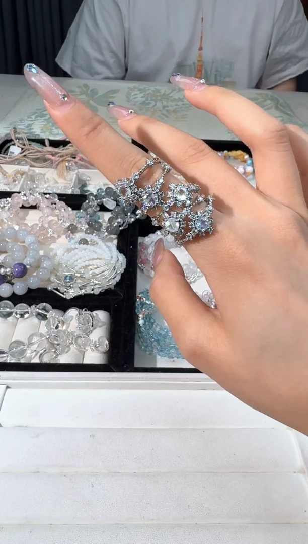 手链合金长石J013雪花彩月光戒指