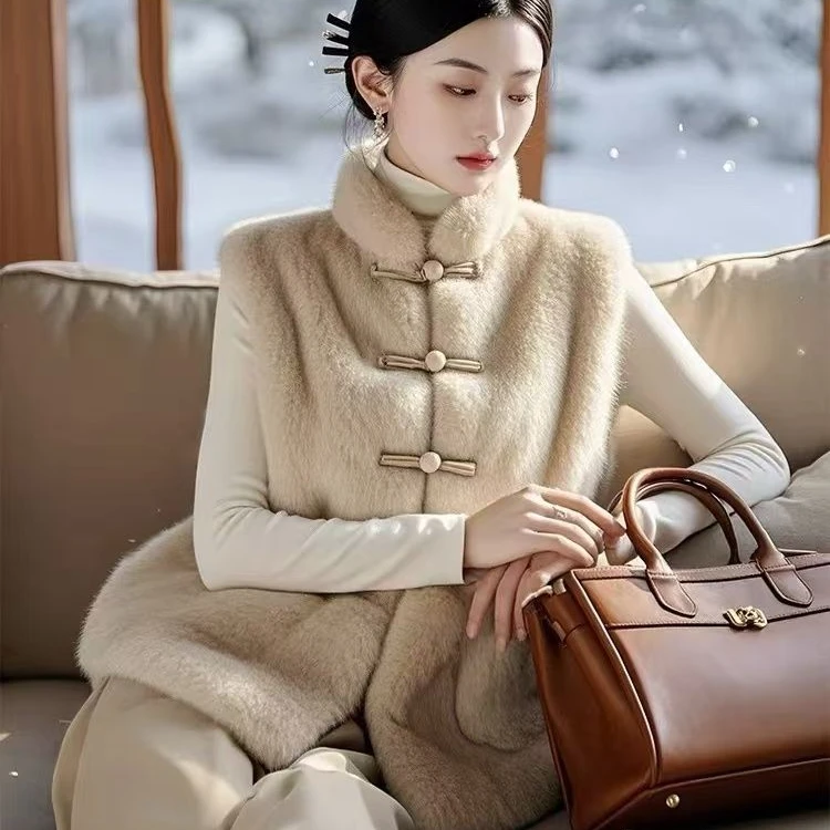 2025秋冬新款外套新中式马夹马甲背心保暖坎肩加厚国风盘扣立领