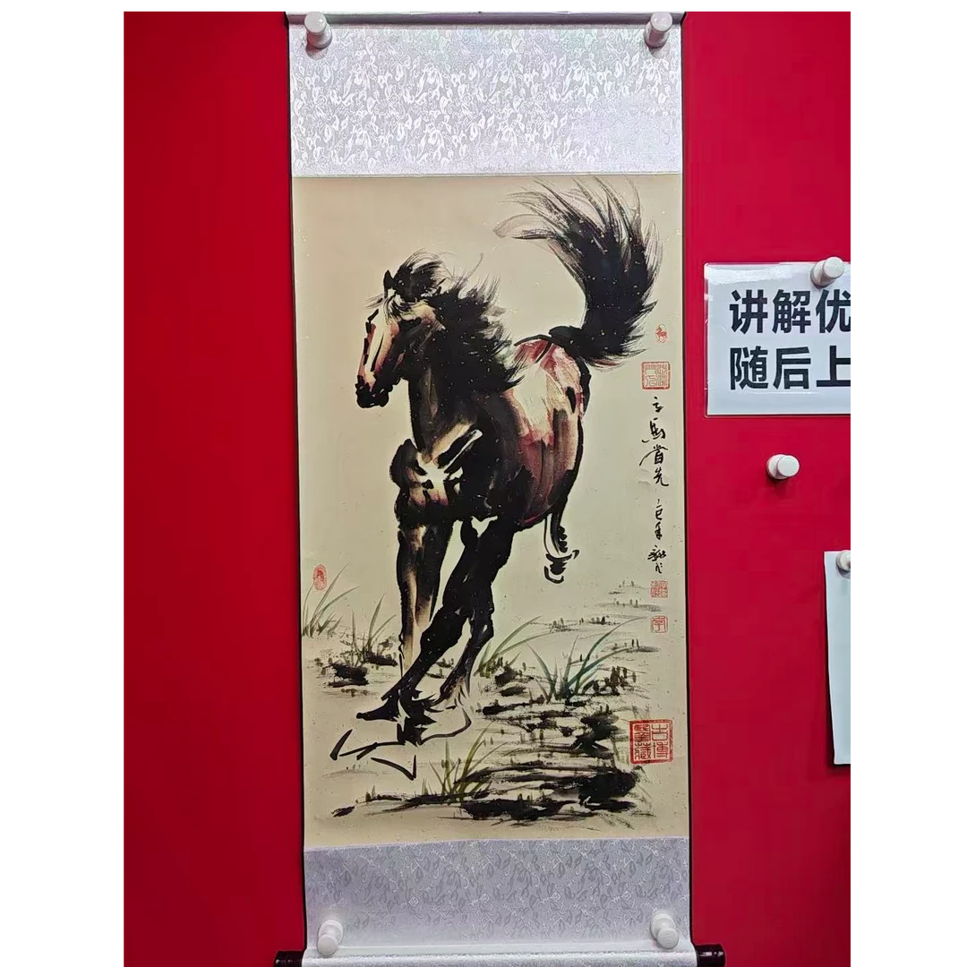 李新社三尺竖幅手绘宣纸立马当先-水墨画