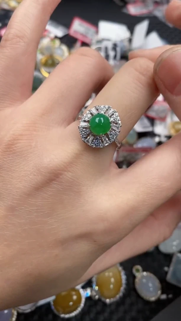 银S925镶嵌戒指翡翠12             8