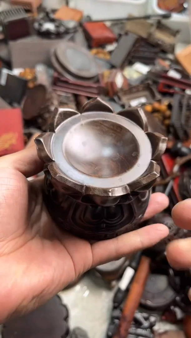 木79黑檀木旋转莲花底座