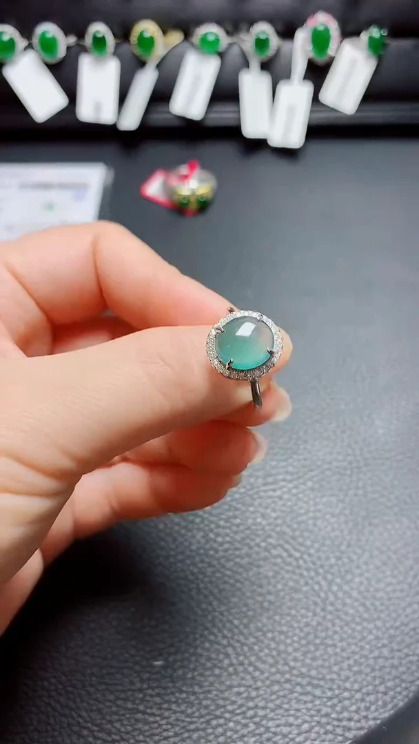 银S925镶嵌戒指翡翠 天然翡翠A货s925银镶
