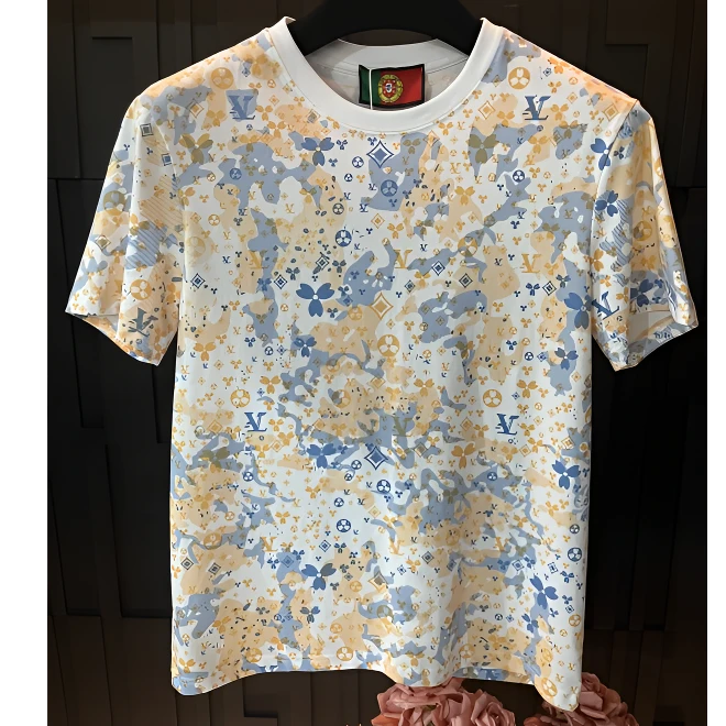 BW-夏季T恤提花短袖显瘦修身衬衫欧美简约白色印花渐变-K-180