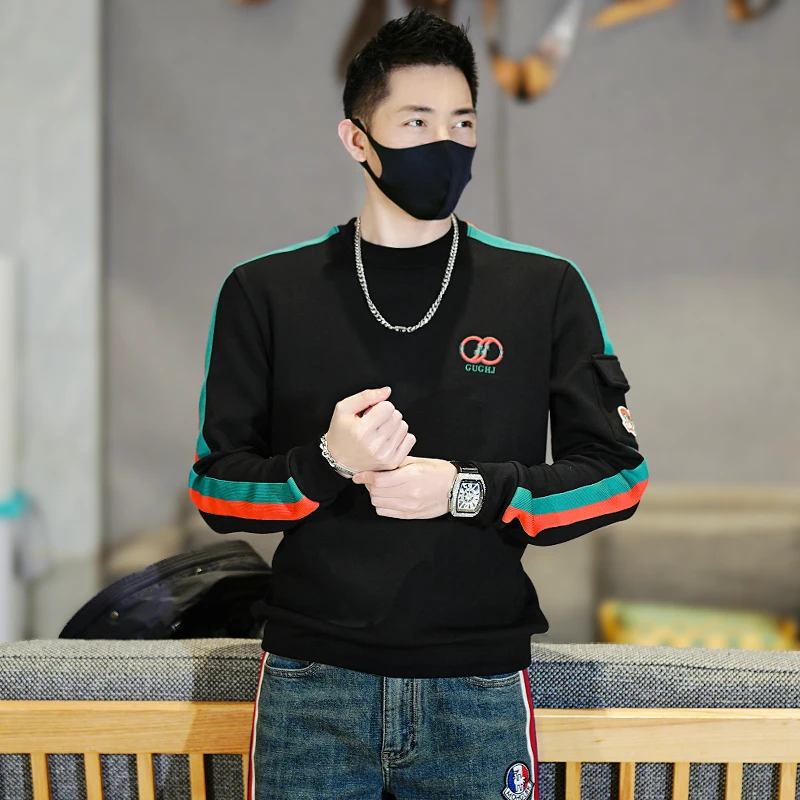 欧货男卫衣2025新款潮牌时尚百搭潮流休闲印花圆领长袖上衣打底男