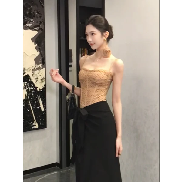 2025夏季新款复古性感辣妹套装女抹胸吊带背心上衣显瘦半裙两件套