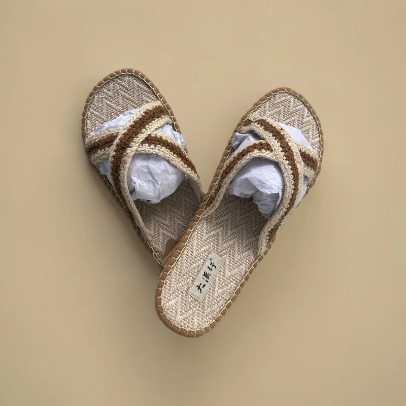 亚麻拖鞋工艺编织鞋男女同款