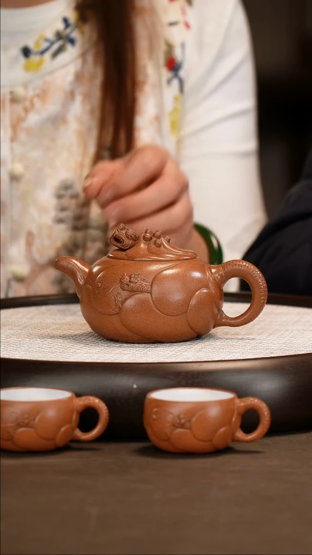 紫砂茶壶【陈小听】玉砂料 鱼化龙套组 280cc
