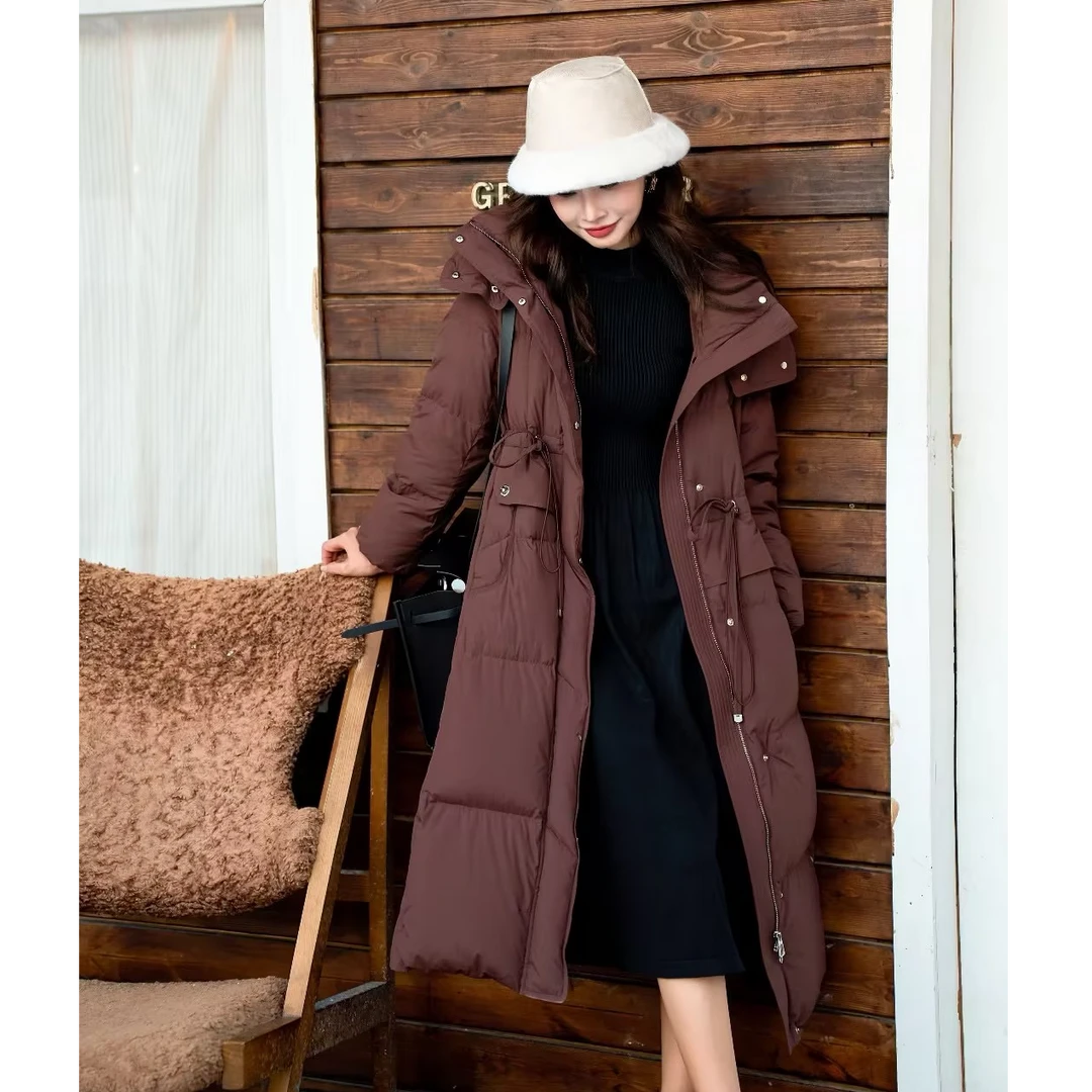 十二篮专选24年新款商场同款保暖显瘦束腰长款羽绒服7C44508130