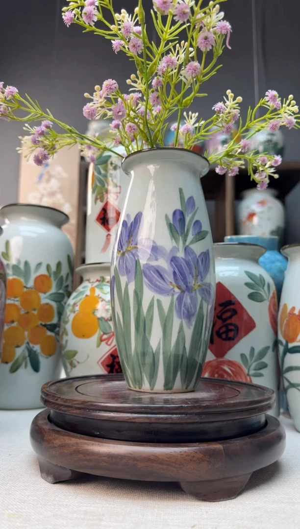 【闪购商品】瓶景德镇手绘陶瓷花瓶底部无孔高19口8左右