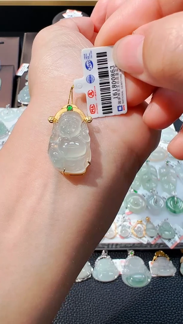 翡翠18K金镶嵌吊坠(不含链)财神爷吊坠863