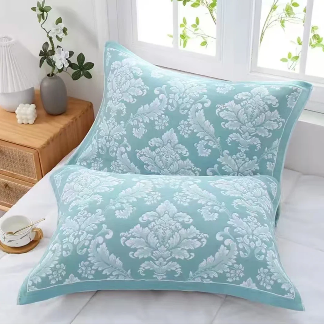 纯棉纱布枕巾图腾花篮