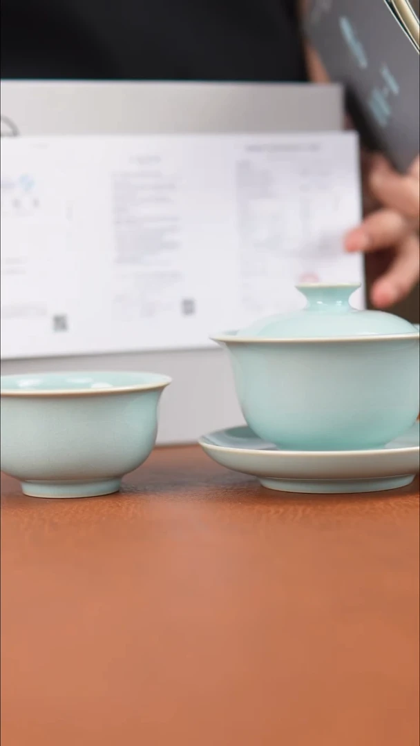 天*汝瓷 天青元宝盖碗＋杯子