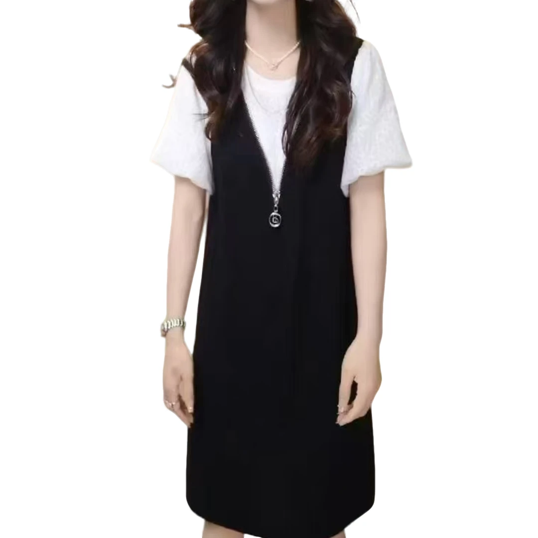 【珊珊服饰】夏季新款时尚洋气假两件显瘦泡泡袖背心连衣裙