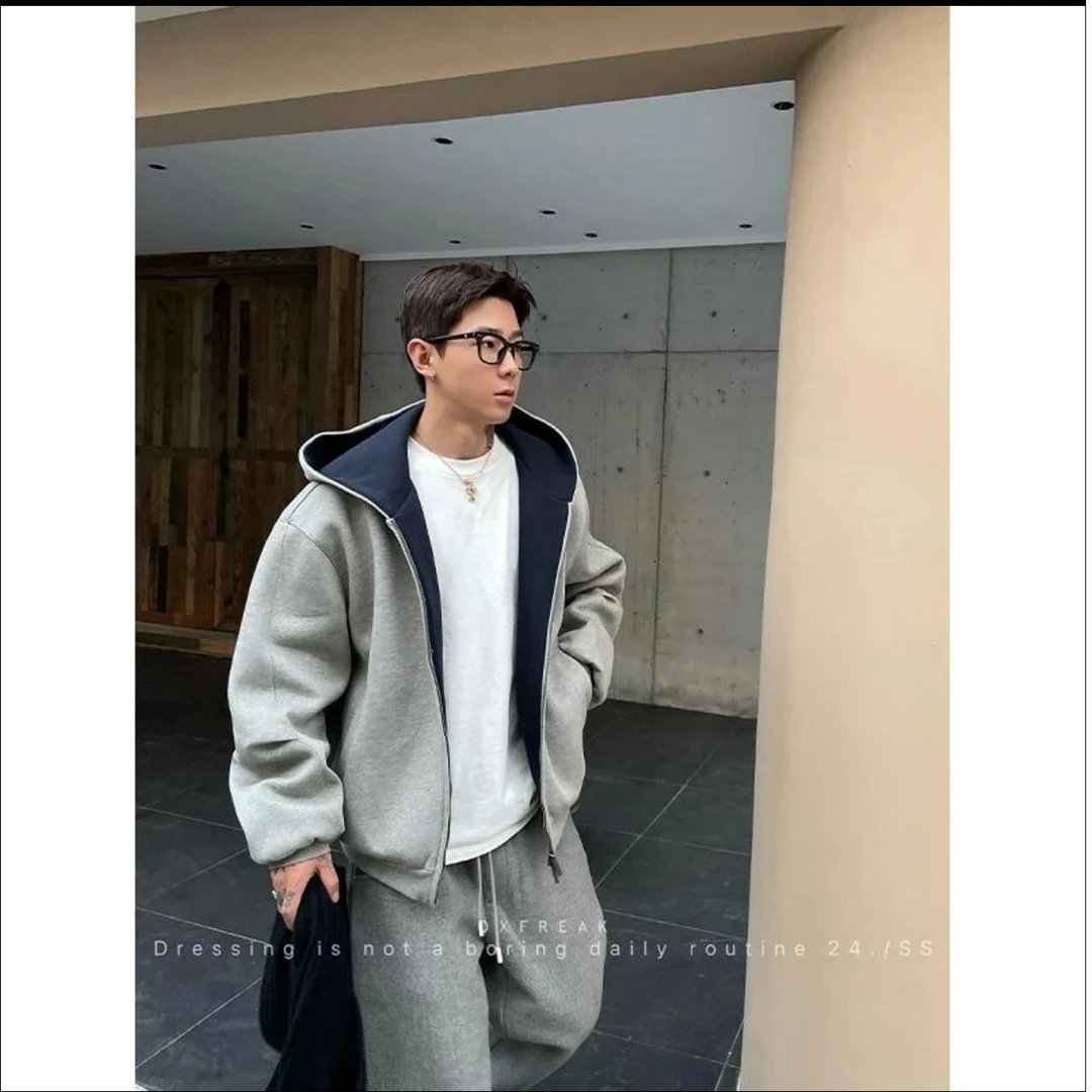 OXFREAK 24FW「撞色厚款1000克」拉链连帽开衫男廓形秋冬外套套装
