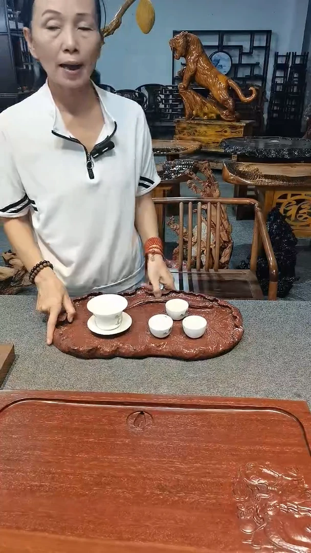 木金星 紫檀木， 荷叶造型果盘，48-26-4