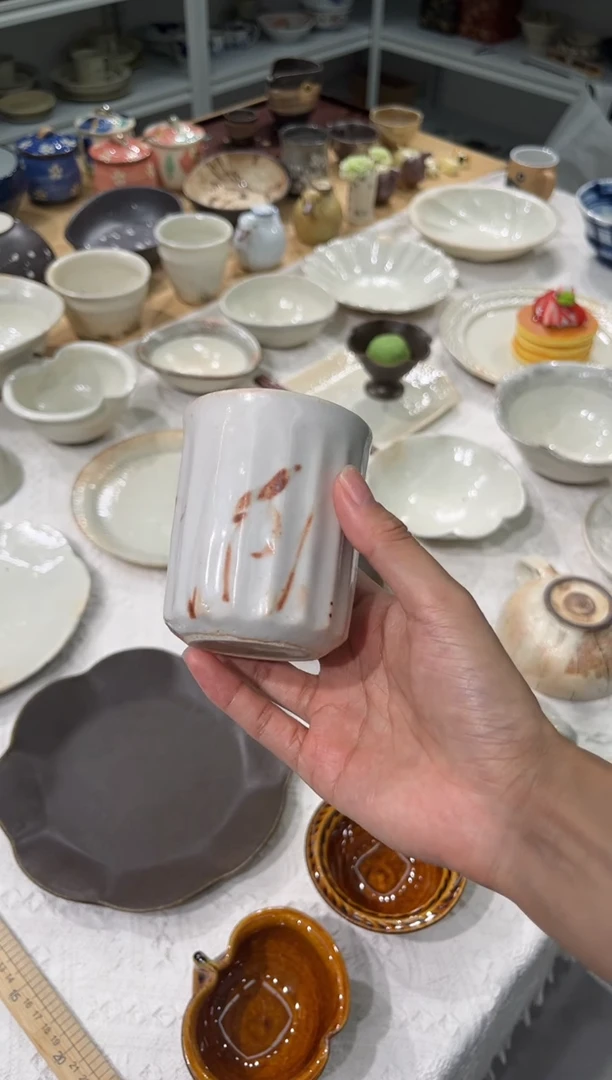 瓷片孤品 志野烧 水草手握杯