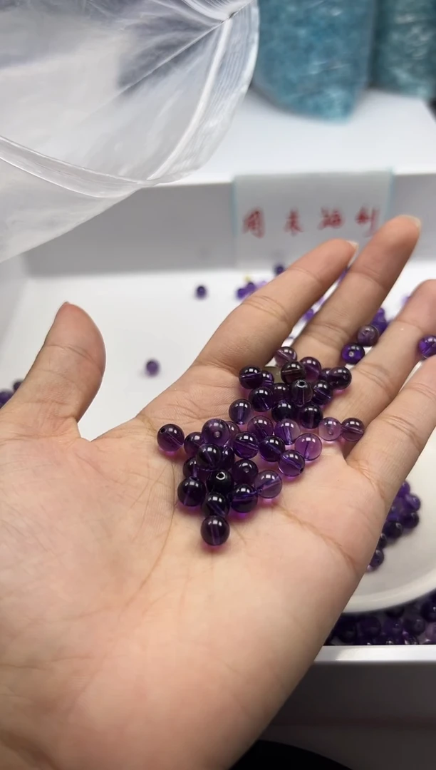 颈饰未镶嵌水晶w49全净体紫水晶6mm*30颗