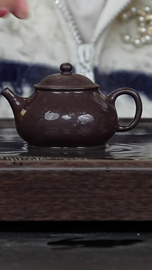 【闪购商品】紫砂茶壶黑墩头刻绘潘壶