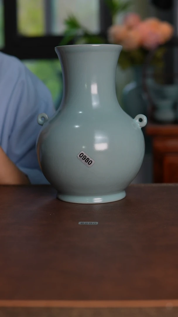 摆件0980天青釉双系圆壶19cm