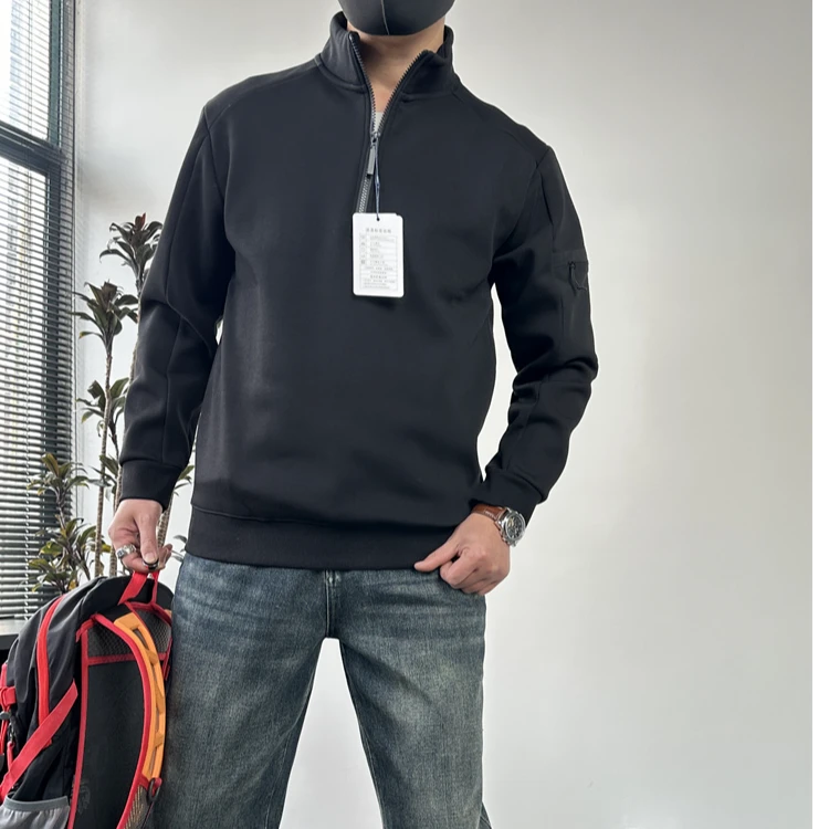 男士弹力卫衣套头衫加绒加厚卫衣翻领男款保暖