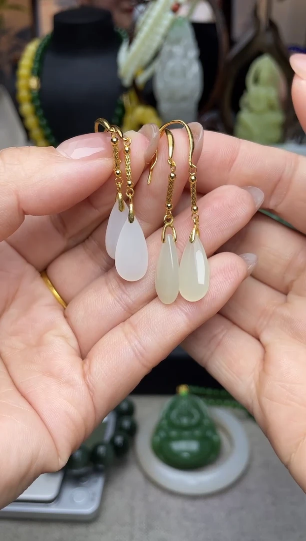 【闪购商品】和田玉耳饰银S925镶嵌耳饰多样性发其一