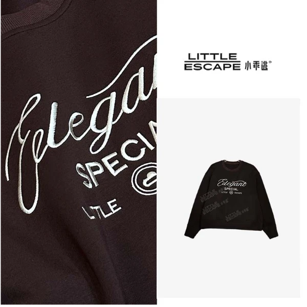 小乖逃休闲时尚EE咖色卫衣SP字母百搭款三颗扣袖子M9302