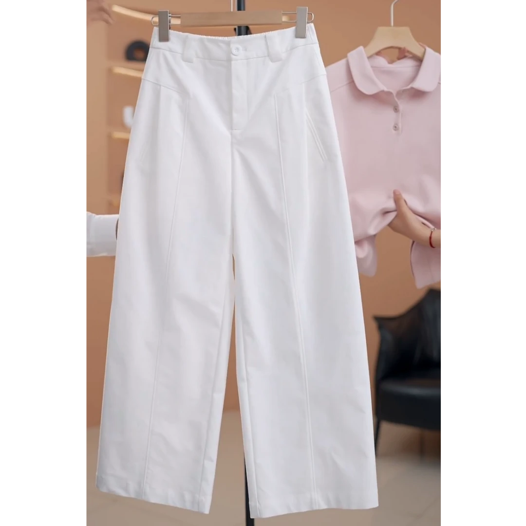 【菲儿】百搭松紧高腰显瘦时尚气质直筒裤-K17203