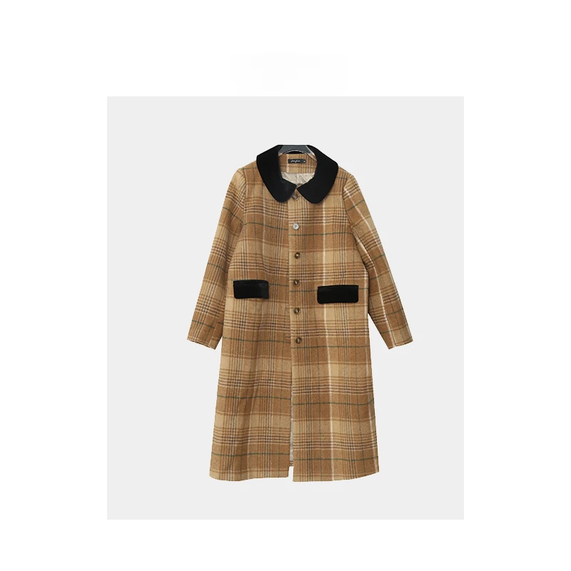 【狂欢价】A504通勤风复古格纹尼大衣冬季夹棉保暖气质大衣