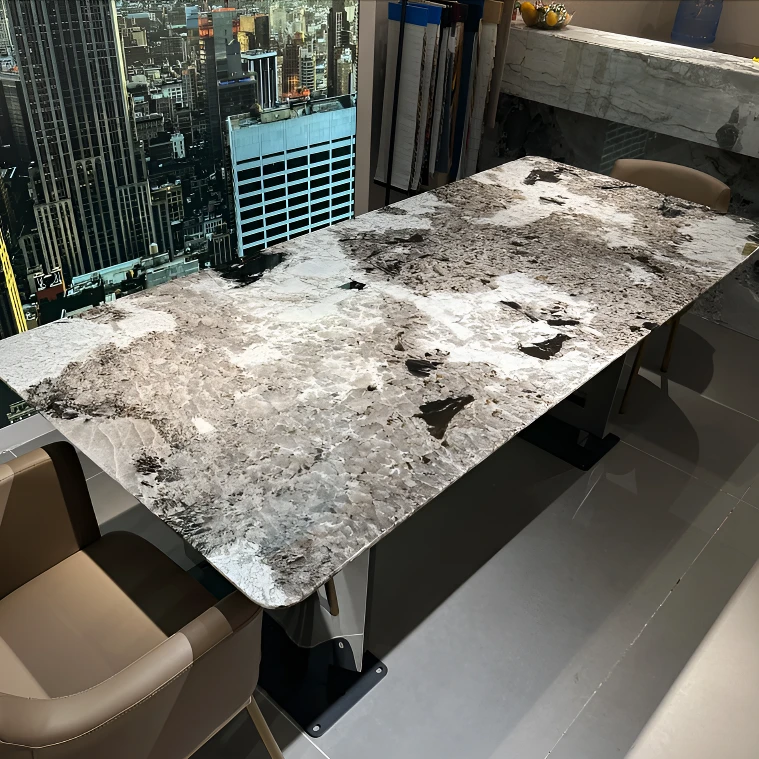 【金孔雀】巴西进口奢石金孔雀餐桌饭桌意式极简轻奢餐厅长方形圆形