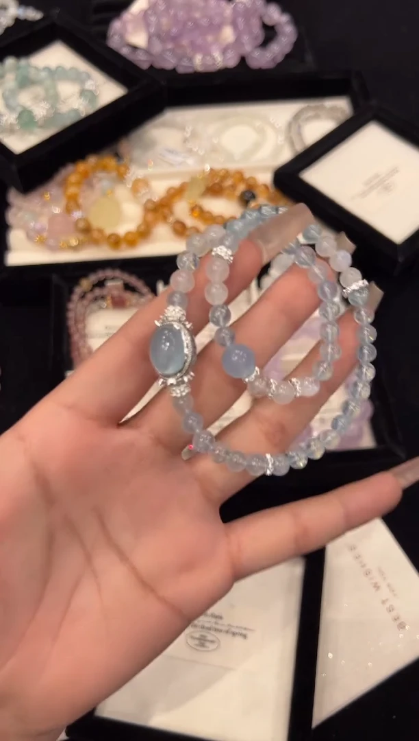 【闪购商品】水晶手链合金海蓝宝双圈手链x1227