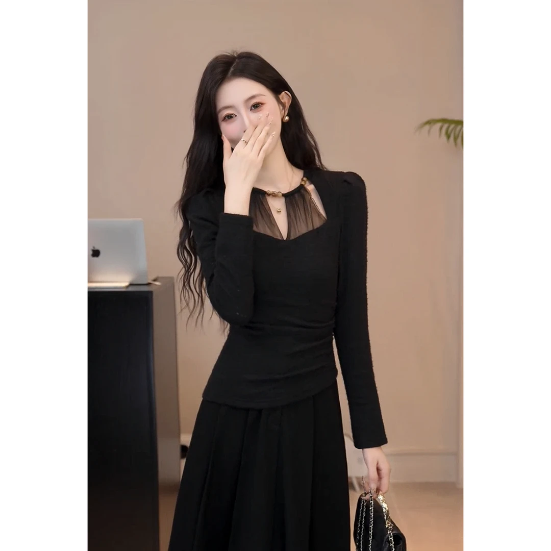 YUANLIANSU/圆脸酥【长歌纵马】拼接设计感2025新款时尚镂空上衣