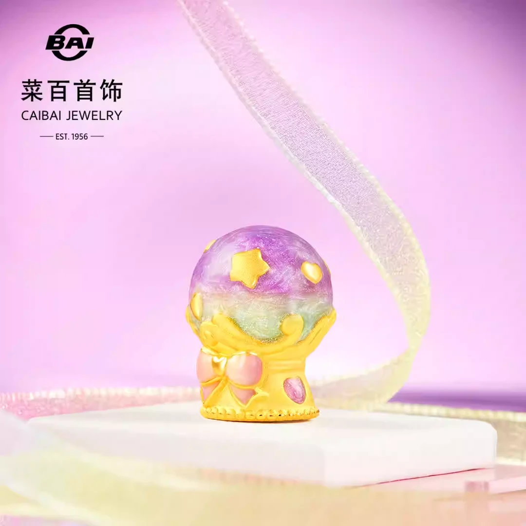 菜百首饰足金摆件梦幻鎏彩黄金许愿球摆件闺蜜投资收藏送礼