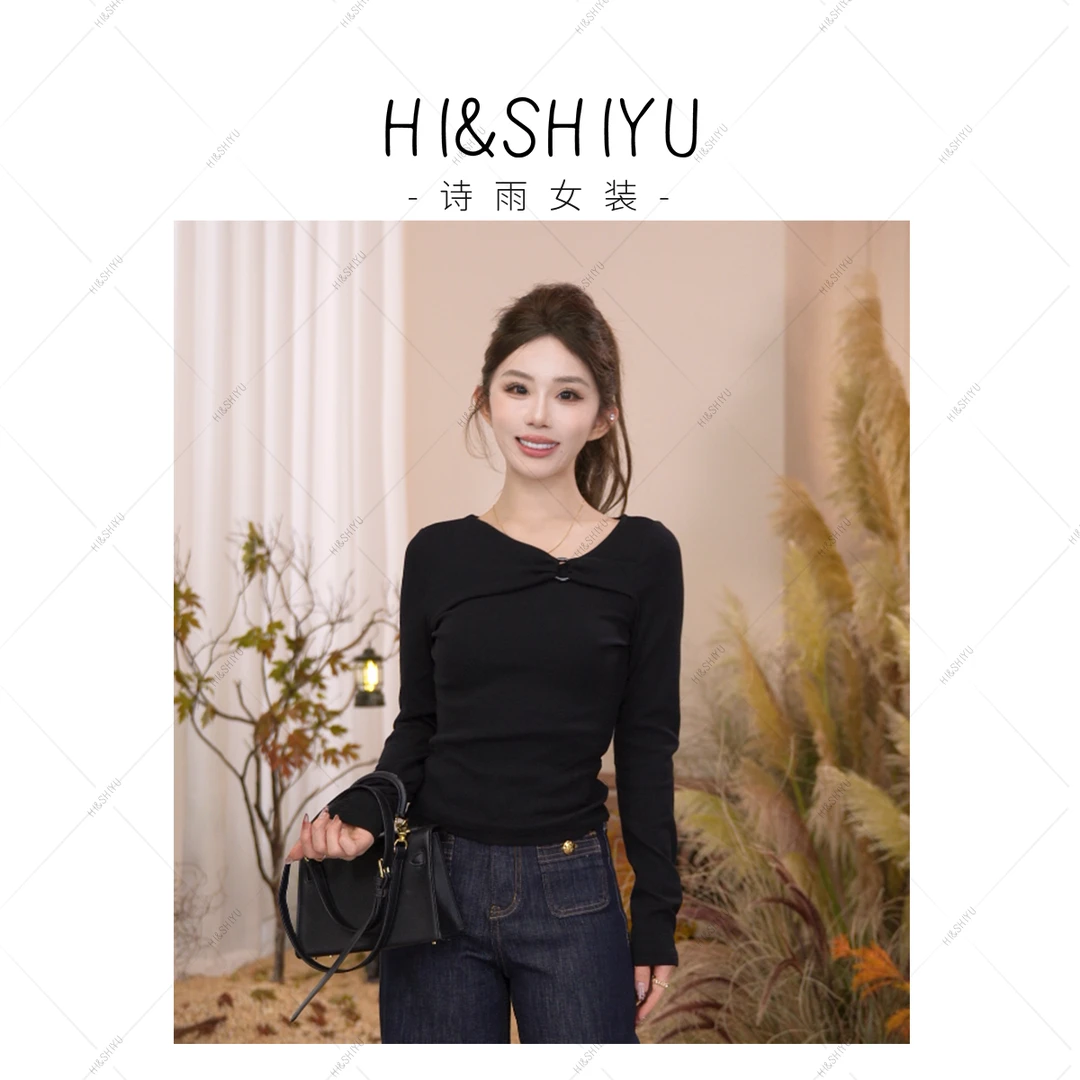 诗雨设计【魅力T】25年新款显瘦气质环扣修身一字领打底衫