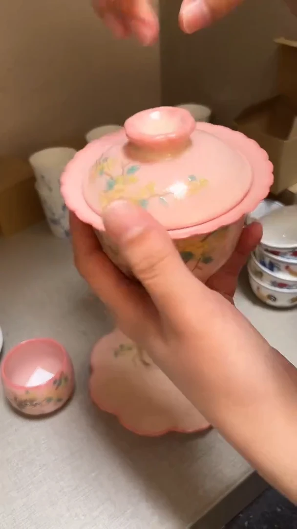 景德镇高温瓷粉色釉一套