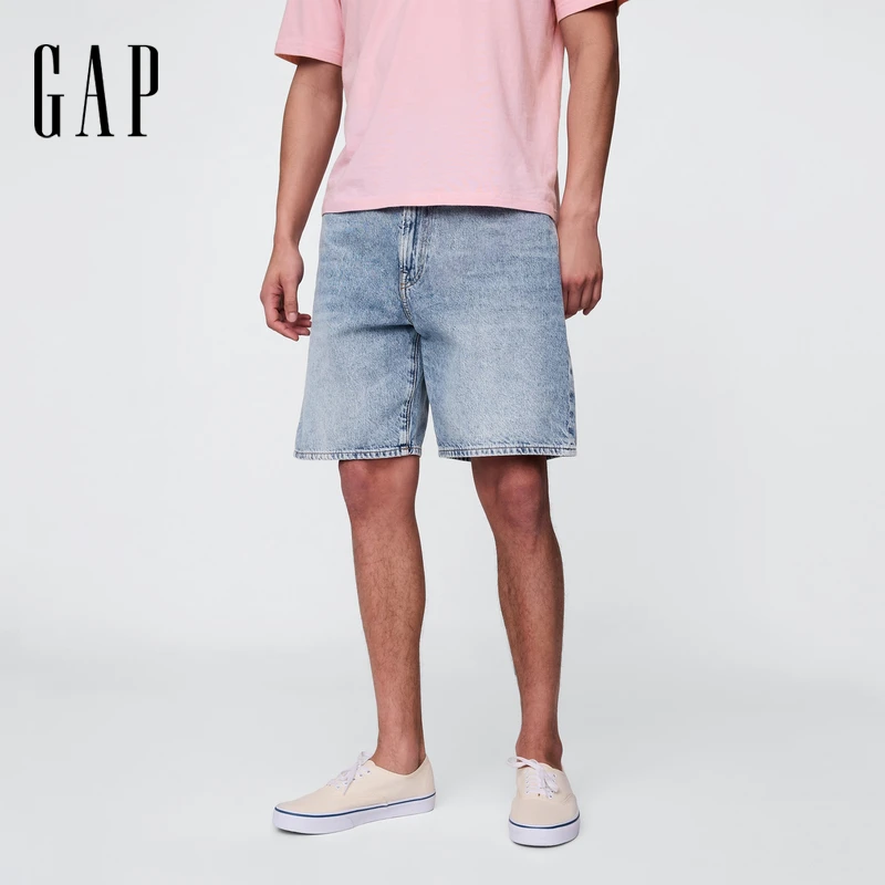 Gap男装2025夏季新款基础款水洗中腰宽松纯棉牛仔短裤美版 755084