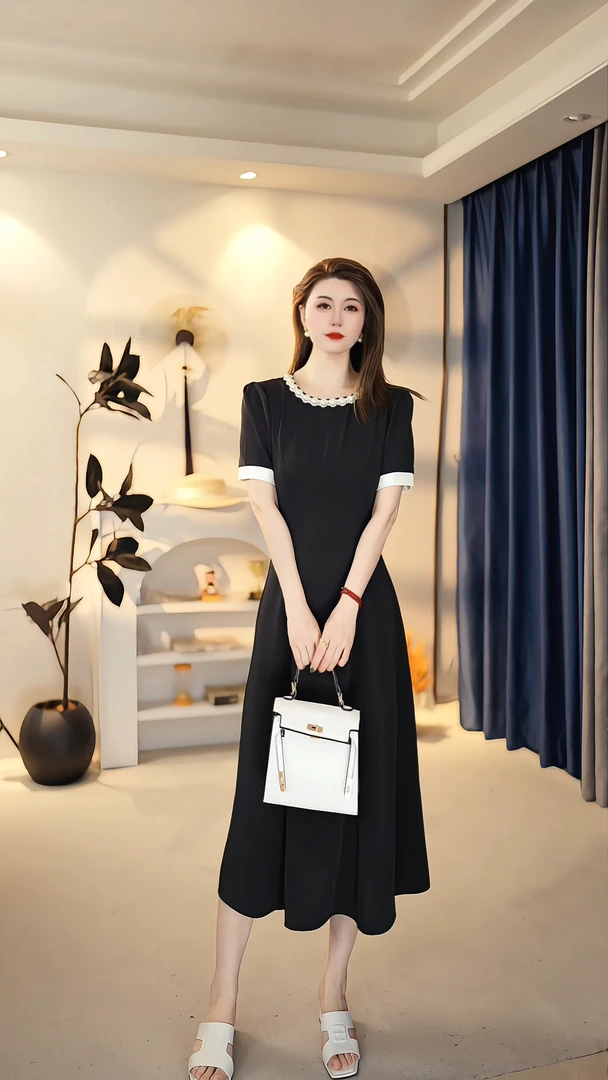 黑色洋气时尚夏季显瘦小众优雅轻奢名媛气质连衣裙 B1930
