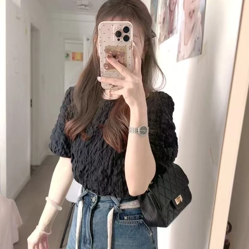 ouran 夏款G1292百搭显瘦设计感泡芙小衫