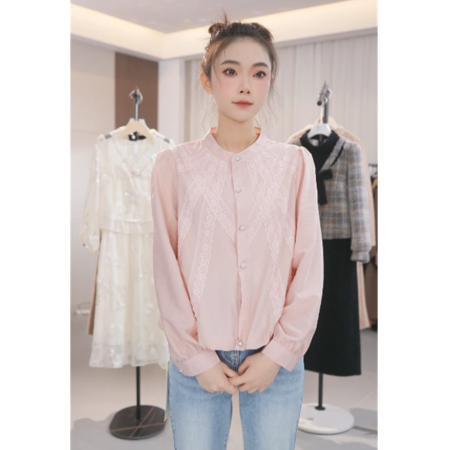 W2326短款圆领拼接法式衬衫女士春秋装2025款高级感时尚气质上衣